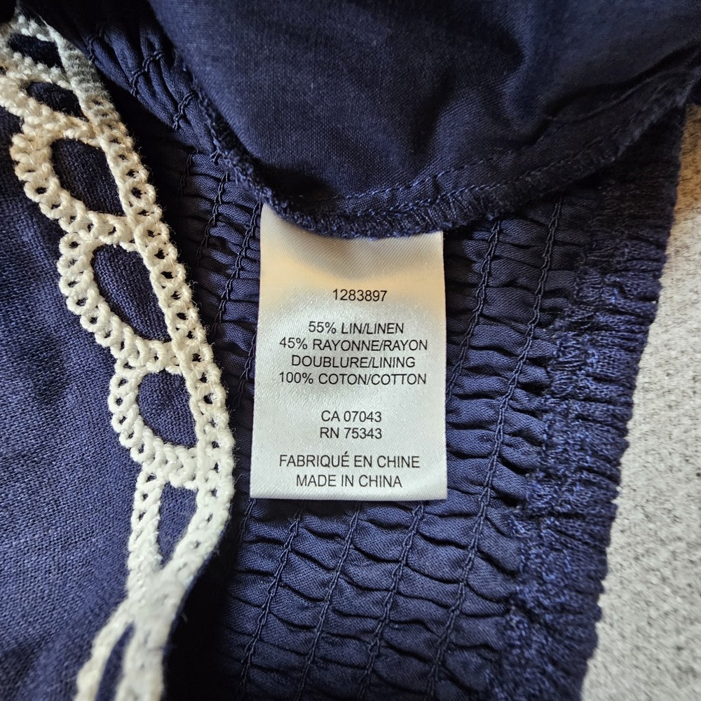 Christian Lacroix Cropped Top Women's Medium Navy Linen Lace Trim Tie Sleeveless - Picture 6 of 11